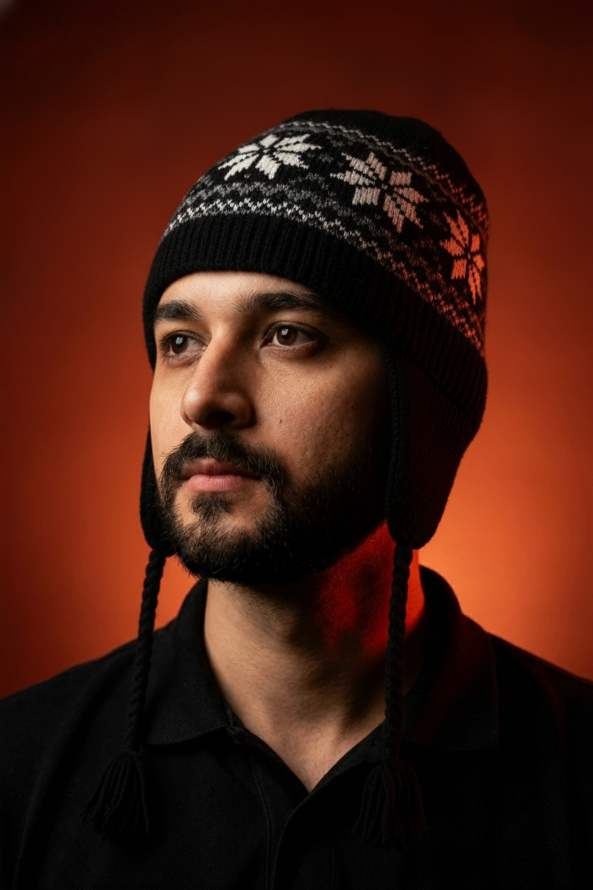 Programador Sênior de touca, fundo laranja